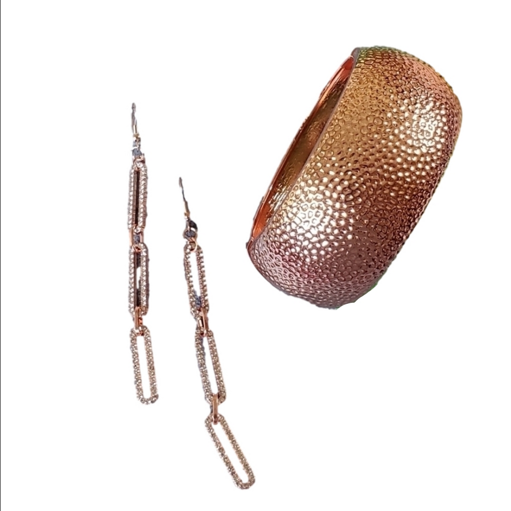 Rose Gold Bracelet Hammered Crystal Chandelier Earrings